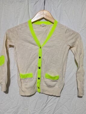Crewcuts Girls Cream Cardigan with Neon Green Trim